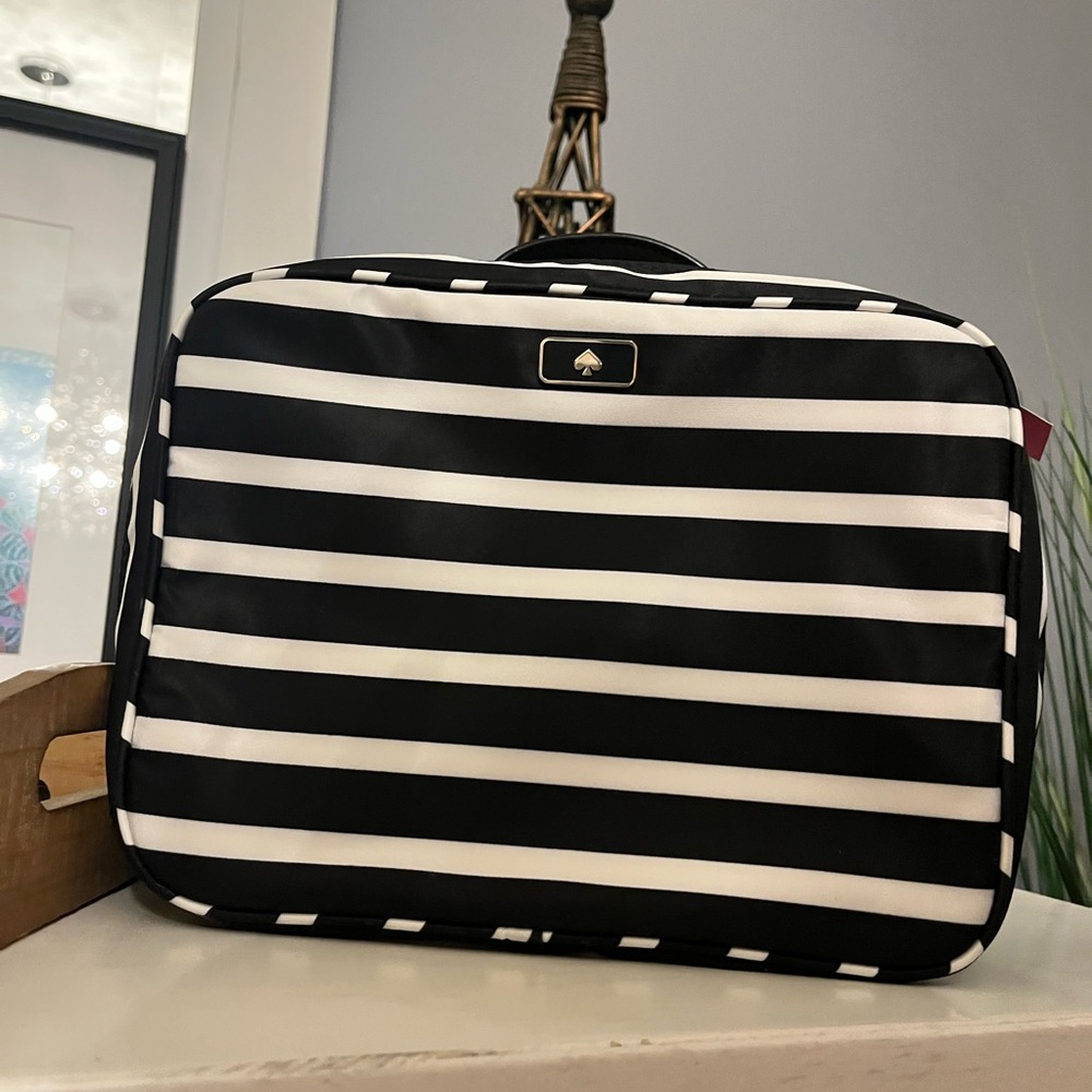 Kate Spade- Dawn Sailing Stripe Cosmetic Bag-Black and White Striped Bag